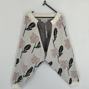 Duchamp Rose Floral Printed Knit Wide Sleeve Shrug Cardigan Neutral